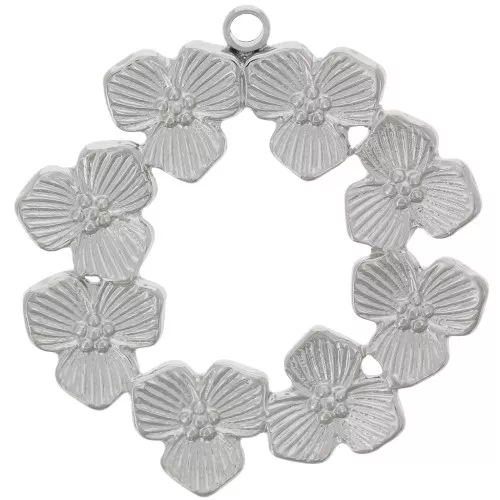 Pendentif couronne de fleurs 23 mm - Acier inoxydable 316L x1