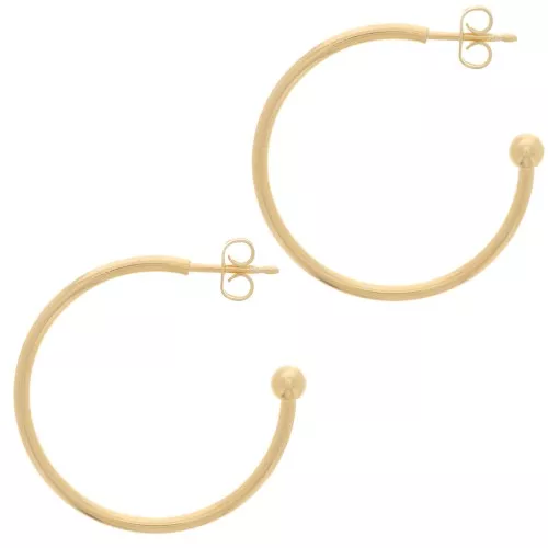 Créoles ouvertes avec boule 30 mm - Fil 1.8 mm - Doré à l'or fin x2