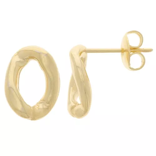 Boucles d'oreilles maillon ovale torsadé 13x9.5 mm - Doré à l'or fin x2