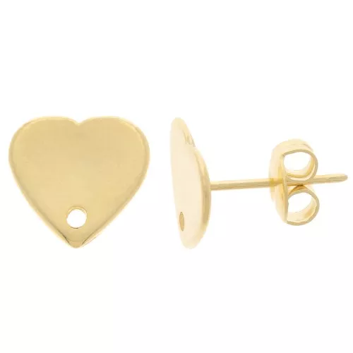 Clous d'oreilles coeur 10x11 mm - Doré à l'or fin x2