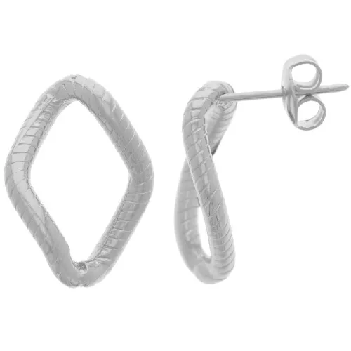 Boucles d'oreilles maillon ovale torsadé strié 20x14 mm - Rhodié x2