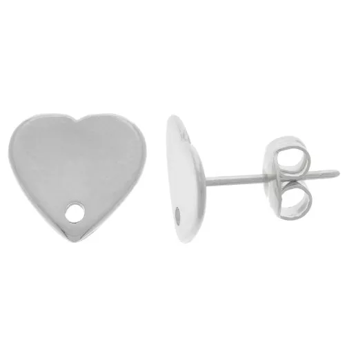 Clous d'oreilles coeur 10x11 mm - Rhodié x2