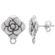 Clous d'oreilles fleur 16x14 mm - Argenté vieilli x2