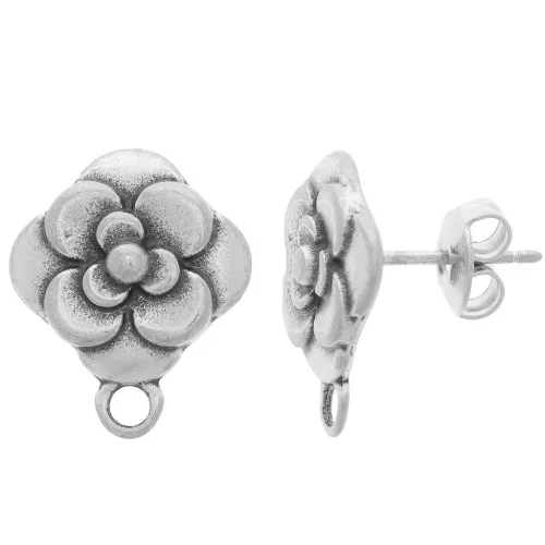 Clous d'oreilles fleur 16x14 mm - Argenté vieilli x2