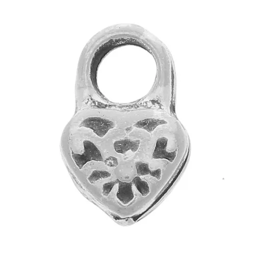 Mini breloques cadenas coeur texturé 9x6 mm - Argenté vieilli x4