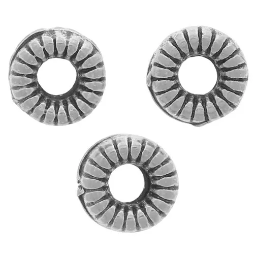 Perles rondelles plates striées 4 mm - Argenté vieilli x10