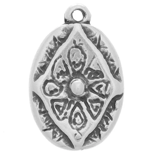 Pendentif ovale 22x14 mm - motif ethnique - Argenté vieilli x1