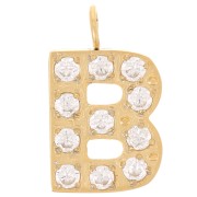 Breloque lettre alphabet 13 mm & oxydes de Zirconium - B - Acier inox 316L Doré x1|raw }}