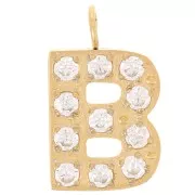 Breloque lettre alphabet 13 mm & oxydes de Zirconium - B - Acier inox 316L Doré x1