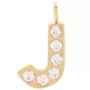 Breloque lettre alphabet 13 mm & oxydes de Zirconium - J - Acier inox 316L Doré x1