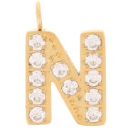Breloque lettre alphabet 13 mm & oxydes de Zirconium - N - Acier inox 316L Doré x1|raw }}
