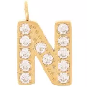 Breloque lettre alphabet 13 mm & oxydes de Zirconium - N - Acier inox 316L Doré x1