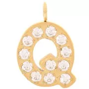 Breloque lettre alphabet 13 mm & oxydes de Zirconium - Q - Acier inox 316L Doré x1