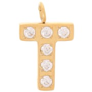 Breloque lettre alphabet 13 mm & oxydes de Zirconium - T - Acier inox 316L Doré x1|raw }}