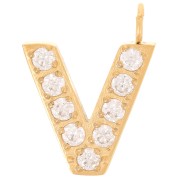 Breloque lettre alphabet 13 mm & oxydes de Zirconium - V - Acier inox 316L Doré x1|raw }}