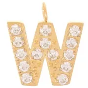 Breloque lettre alphabet 13 mm & oxydes de Zirconium - W - Acier inox 316L Doré x1