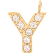 Breloque lettre alphabet 13 mm & oxydes de Zirconium - Y - Acier inox 316L Doré x1|raw }}