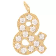 Breloque symbole esperluette 13mm - oxydes de Zirconium - & - Acier inox 316L Doré