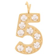 Breloque chiffre 13 mm et oxydes de Zirconium - 5 - Acier inoxydable 316L Doré x1