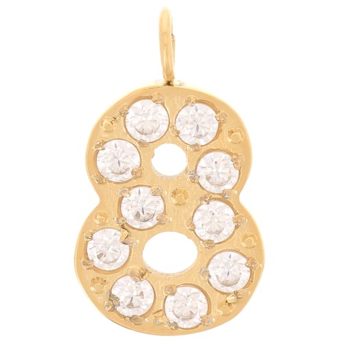 Breloque chiffre 13 mm et oxydes de Zirconium - 8 - Acier inoxydable 316L Doré x1