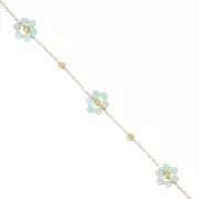 Chaîne Forçat et fleur en pierre gemme - Acier inox Doré 304L - Amazonite x50cm