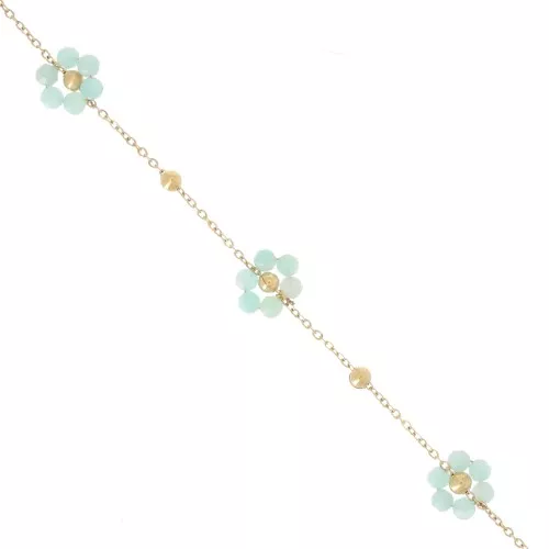 Chaîne Forçat et fleur en pierre gemme - Acier inox Doré 304L - Amazonite x50cm