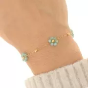 Chaîne Forçat et fleur en pierre gemme - Acier inox Doré 304L - Amazonite x50cm