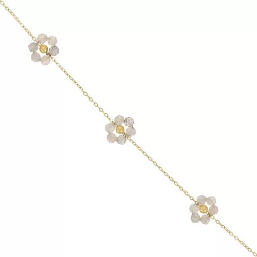 Chaîne Forçat et fleur en pierre gemme - Acier inox Doré 304L - Labradorite x50cm