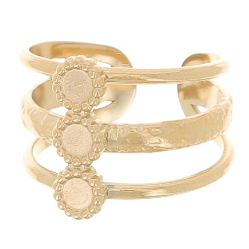 Bague 3 rangs réglable T.51 à T.57 pour cabochons 3 mm - Acier inox 304L Doré x1