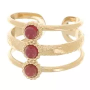 Bague 3 rangs réglable T.51 à T.57 pour cabochons 3 mm - Acier inox 304L Doré x1