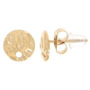 Clous d'oreilles rond martelé 8 mm avec un trou - Acier inoxydable 316L Doré x2