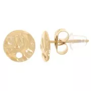 Clous d'oreilles rond martelé 8 mm avec un trou - Acier inoxydable 316L Doré x2