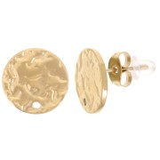 Clous d'oreilles rond martelé 12 mm avec un trou - Acier inoxydable 316L Doré x2|raw }}