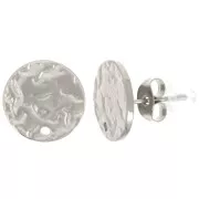 Clous d'oreilles rond martelé 12 mm avec un trou - Acier inoxydable 316L x2