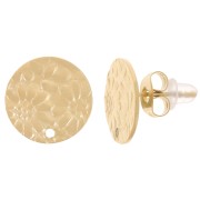 Clous d'oreilles rond 12 mm - motif fleur - Acier inoxydable 316L Doré x2|raw }}