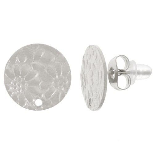 Clous d'oreilles rond 12 mm - motif fleur - Acier inoxydable 316L x2