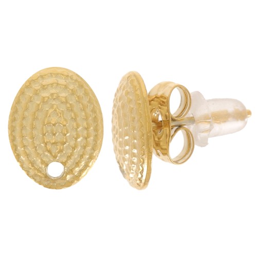 Clous d'oreilles ovales texturés 10x7.5 mm - Acier inoxydable 304L Doré x2