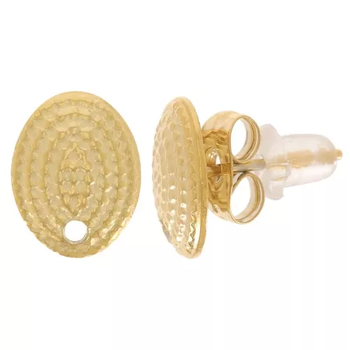 Clous d'oreilles ovales texturés 10x7.5 mm - Acier inoxydable 304L Doré x2