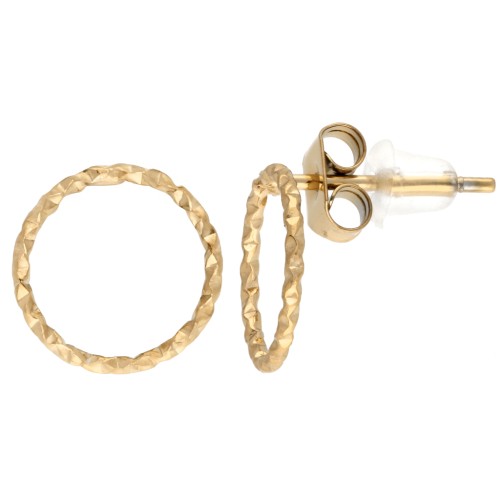 Boucles d'oreilles cercle évidé effet diamanté 10mm Acier inox 304L Doré x2