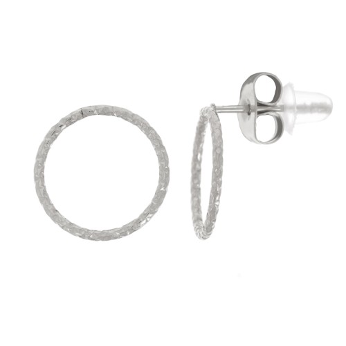 Boucles d'oreilles cercle évidé effet diamanté 10 mm - Acier inoxydable 304L x2