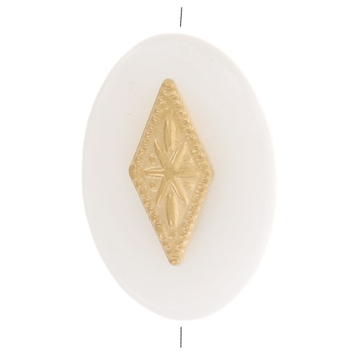 Perle ovale plate 12x8 mm en nacre avec losange en acier inox 316L Doré x1