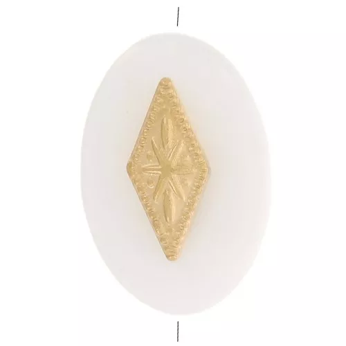 Perle ovale plate 13x9 mm en nacre avec losange en acier inox 304 Doré x1