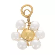 Pendentif fleur 10 mm en perles imitation nacre - Acier inox 304L Doré - Blanc x1