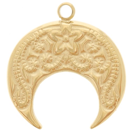 Breloque demi-lune 17x15.5 mm - motif arabesques - Acier inoxydable 304 Doré x1