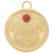 Pendentif rond 18 mm motif ethnique - pour cabochon 3 mm - Acier inox 316L Doré x1