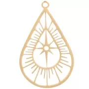 Pendentif goutte ajouré 22x14 mm - motif étoile du nord - Acier inox 316L Doré x1