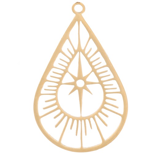 Pendentif goutte ajouré 22x14 mm - motif étoile du nord - Acier inox 316L Doré x1