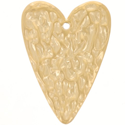 Pendentif coeur martelé 34x24 mm - Acier inoxydable 304L Doré x1