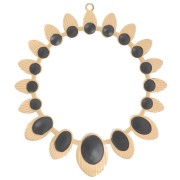 Pendentif rond évidé ethnique 34mm avec résine époxy - Acier inox 304 Doré - Noir|raw }}