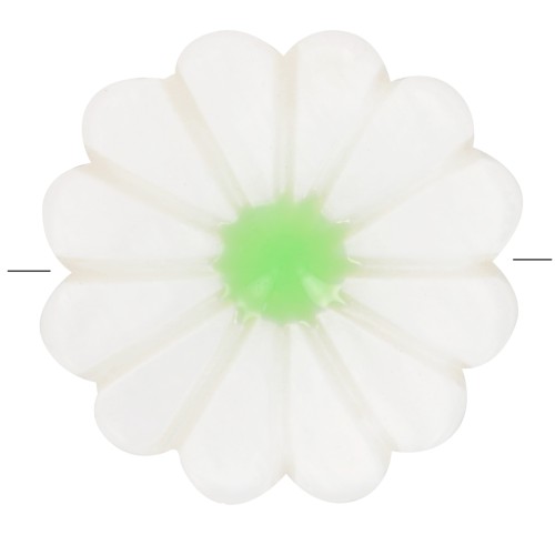 Perle fleur marguerite 12 mm en nacre - Blanc - Vert x1